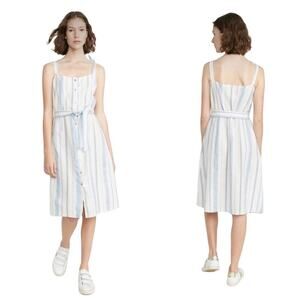 Amour Vert Striped Organic Cotton Tie Shoulder Elisette Midi Dress Size XS